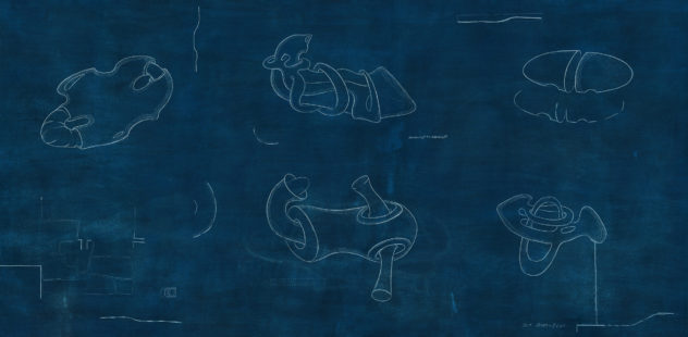 Selbstdurchdringungen in Weissblau
2010 – 2020, Weißer Farbstift auf blauem grundiertem Papier, 68 x 137,5 cm
© Brigitte Mahlknecht /Bildrecht Wien